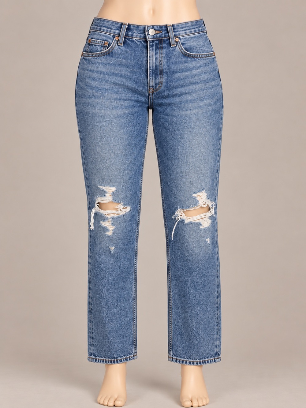 AGOLDE Mia Mid Rise Straight Jeans 24 Rule Wash Distressed Organic Cotton